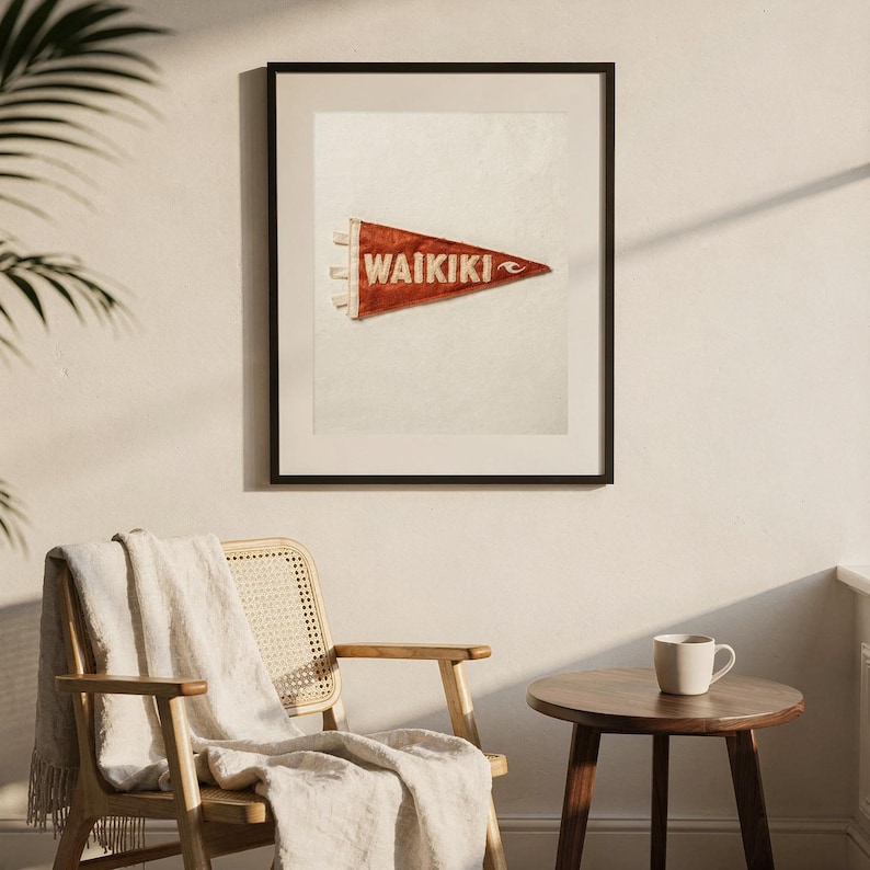 Waikiki, Oahu, Hawaii Surf Pennant Print | Vintage Felt Pennant Art | Beach House Decor | Retro Surf Wall Art | Printable Digital Download image 7
