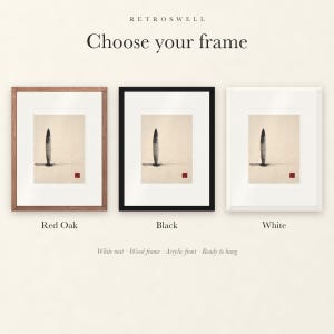 Frame options for Longboard Ink Style: Red Oak, black and white wood frames, each with a white mat.