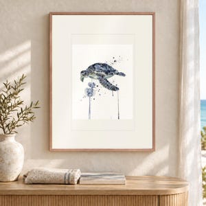 Sea Turtle Watercolor Art Print, Framed or Unframed Indigo Coastal Poster image 12
