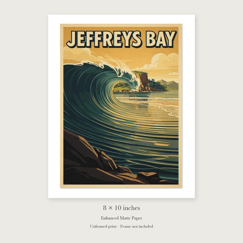 Jeffreys Bay Surf unframed 8 by 10 inch print on enhanced matte paper, shown with its white paper border.