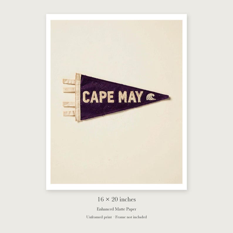Cape May Surf Pennant unframed 16 by 20 inch print on enhanced matte paper, shown with its white paper border.