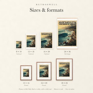 County Line Surf Travel Poster, Framed or Unframed Vintage Style Coastal Print image 6