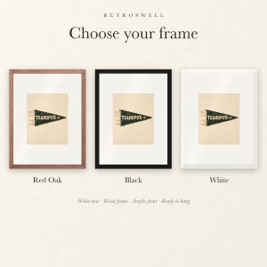 Frame options for Teahupo'o Surf Pennant: Red Oak, black and white wood frames, each with a white mat.