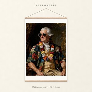 John Adams oak hanger poster, 24 by 36 inches, with natural wood rails and a hanging cord.