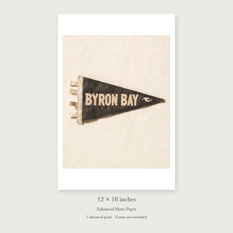 Byron Bay Surf Pennant unframed 12 by 18 inch print on enhanced matte paper, shown with its white paper border.