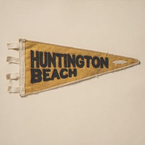 Huntington Beach surf pennant unframed printed artwork and full composition with its paper border.