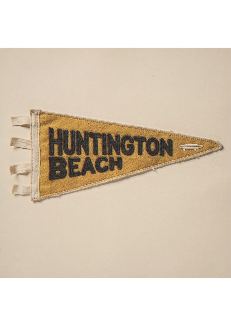 Huntington Beach surf pennant unframed printed artwork and full composition with its paper border.