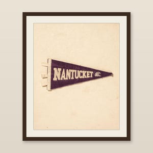 Nantucket, Massachusetts Surf Pennant Print | Vintage Felt Pennant Art | Beach House Decor | Retro Surf Wall Art | Printable Digital Downloa image 1