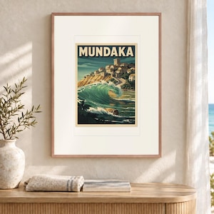 Mundaka Spain Surf Travel Poster, Framed or Unframed Vintage Style Coastal Print image 12