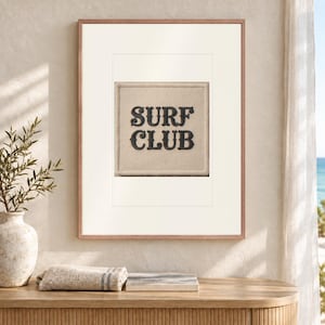 Surf Club Patch Art Print, Cream and Black, Framed or Unframed Coastal Poster image 12