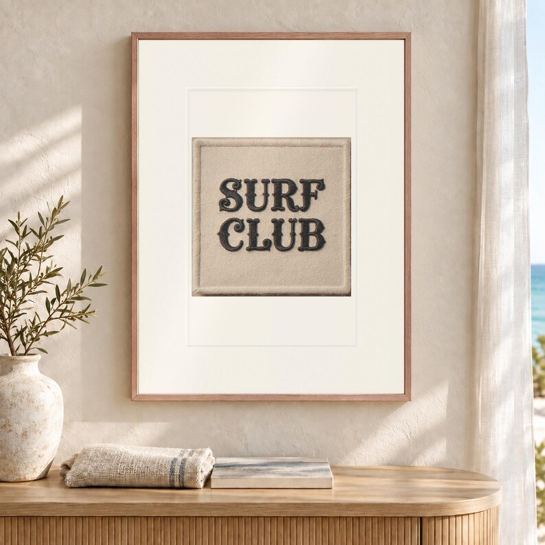 Surf Club Patch Art Print, Cream and Black, Framed or Unframed Coastal Poster image 12