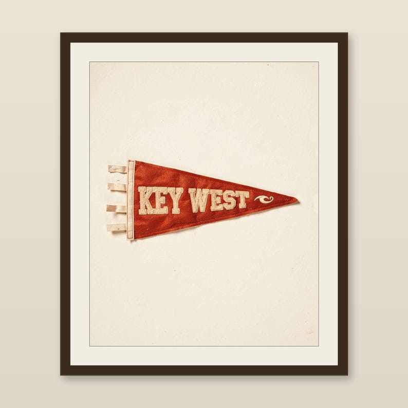 Key West, Florida Surf Pennant Print | Vintage Felt Pennant Art | Beach House Decor | Retro Surf Wall Art | Printable Digital Download image 1