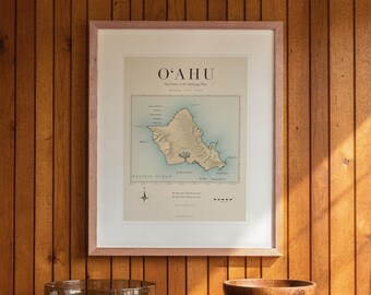Mapa de surf de Oahu / Lámina vintage de rompientes de surf de Hawái (Descarga digital)