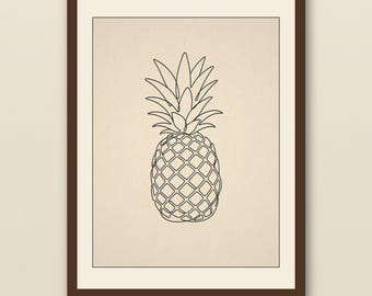 Arte linear de abacaxi boho | Estampa tropical minimalista | Decoração de parede costeira | Download digital para impressão