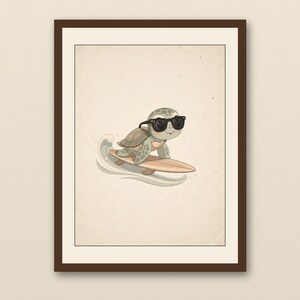Sea Turtle Surfing Print | Ocean Nursery Wall Art | Baby Beach Room Decor | Cute Surf Animal Digital Download | Kids Coastal Art