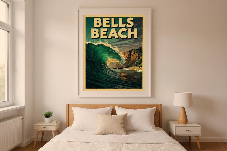 Bells Beach Australia Surf Poster | Vintage Surf Travel Poster | Retro Beach Wall Art | Coastal Decor Printable image 6