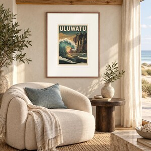 Uluwatu Bali Surf Travel Poster, Framed or Unframed Vintage Style Coastal Print image 3