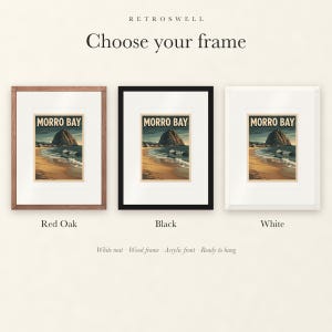 Frame options for Morro Bay Surf: Red Oak, black and white wood frames, each with a white mat.