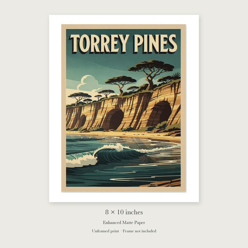 Torrey Pines Surf unframed 8 by 10 inch print on enhanced matte paper, shown with its white paper border.
