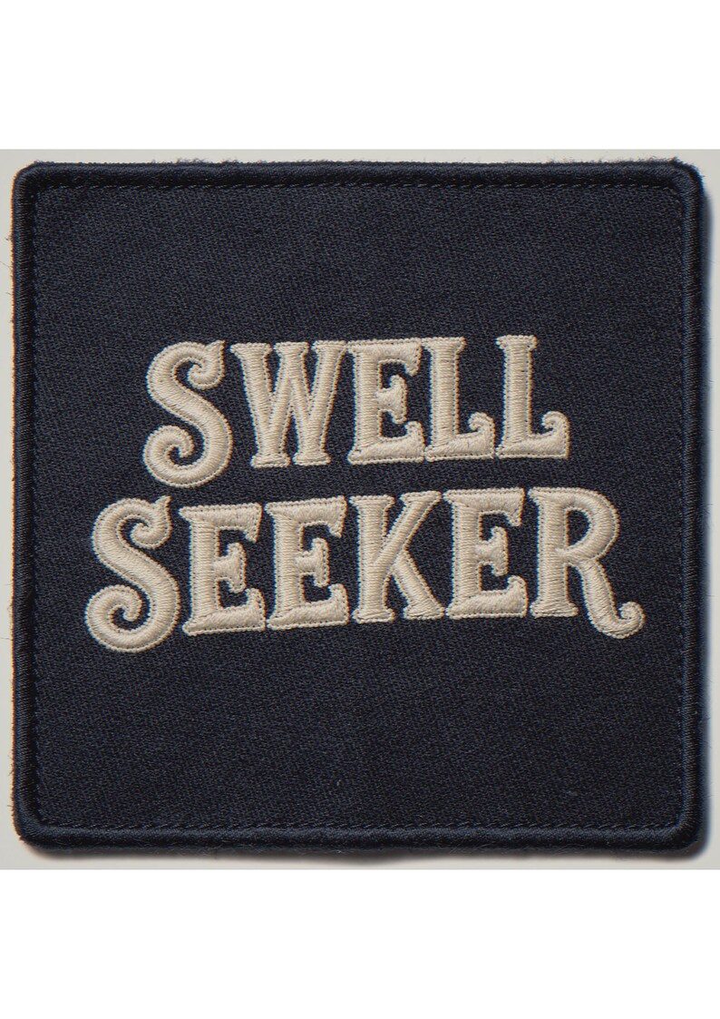 Swell Seeker embroidered-style patch unframed printed artwork and full composition with its paper border.