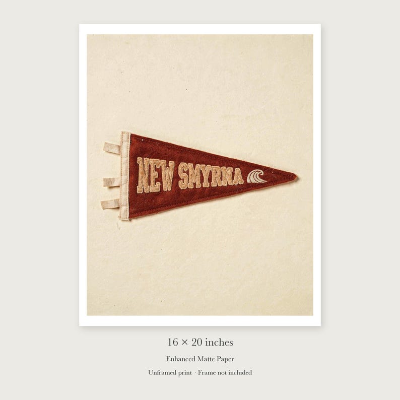 New Smyrna Beach Surf Pennant unframed 16 by 20 inch print on enhanced matte paper, shown with its white paper border.
