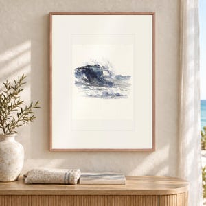 Rolling Break Wave Watercolor Art Print, Framed or Unframed Indigo Ocean Poster image 12