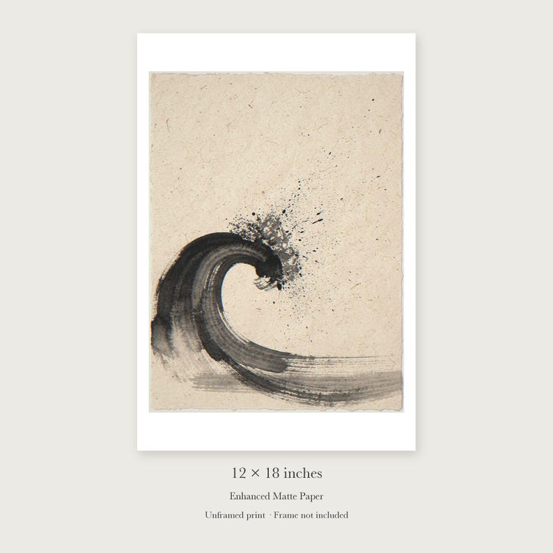 Curling Wave Ink Style unframed 12 by 18 inch print on enhanced matte paper, shown with its white paper border.