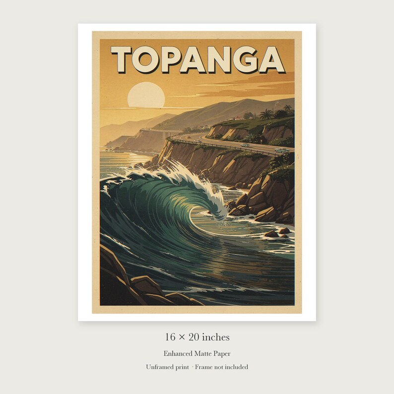 Topanga Surf unframed 16 by 20 inch print on enhanced matte paper, shown with its white paper border.