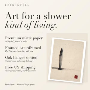 RetroSwell print details for Longboard Ink Style: premium 189 g/m² matte paper, framed or unframed, oak hanger option, free US shipping.