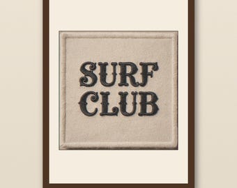Surf Club Patch Print | Vintage Embroidered Patch Wall Art | Retro Surf Decor | Printable Beach House Art