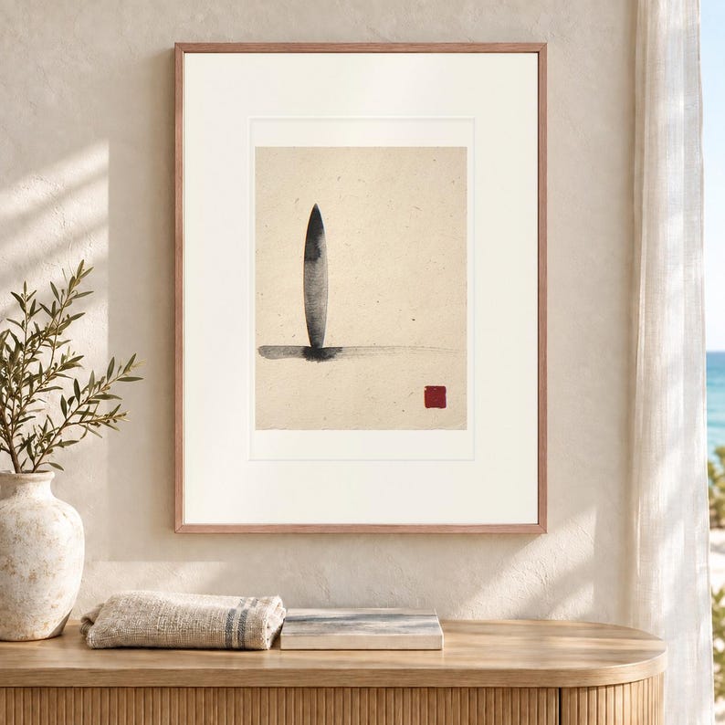 Kunstdruck im Longboard-Tintenstil, gerahmt oder ungerahmt, minimalistisches Surfbrett-Poster Bild 12