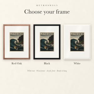 Mavericks Surf Travel Poster, Framed or Unframed Vintage Style Coastal Print image 4