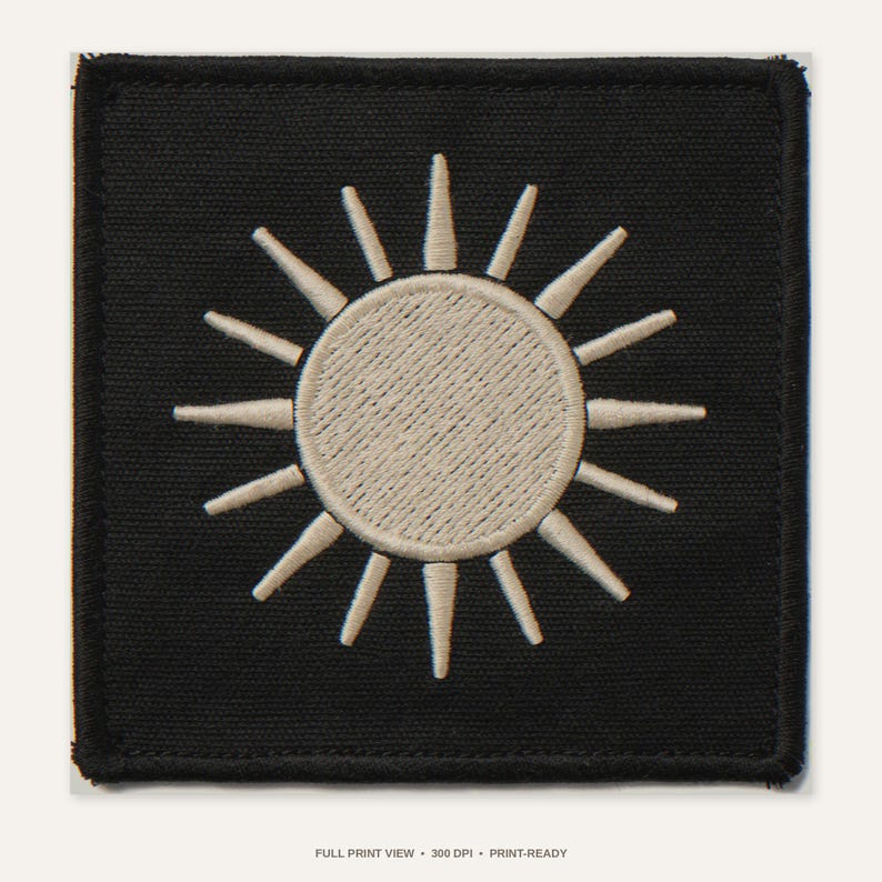Sun Embroidered Patch Print - full unframed print view, 300 DPI print-ready quality