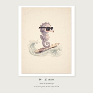 Seahorse Surfing unframed 16 by 20 inch print on enhanced matte paper, shown with its white paper border.
