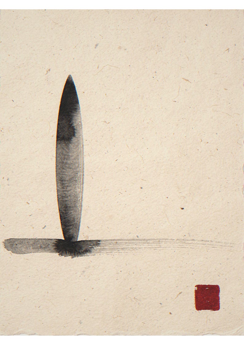 Upright longboard unframed printed artwork and full composition with its paper border.