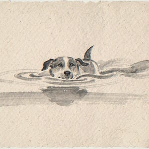Swimming Dog Xieyi Ink full artwork and composition, shown flat without a room setting.