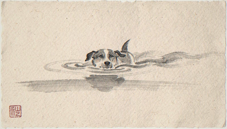 Xieyi Ink Swimming Dog Print (Digital Download)