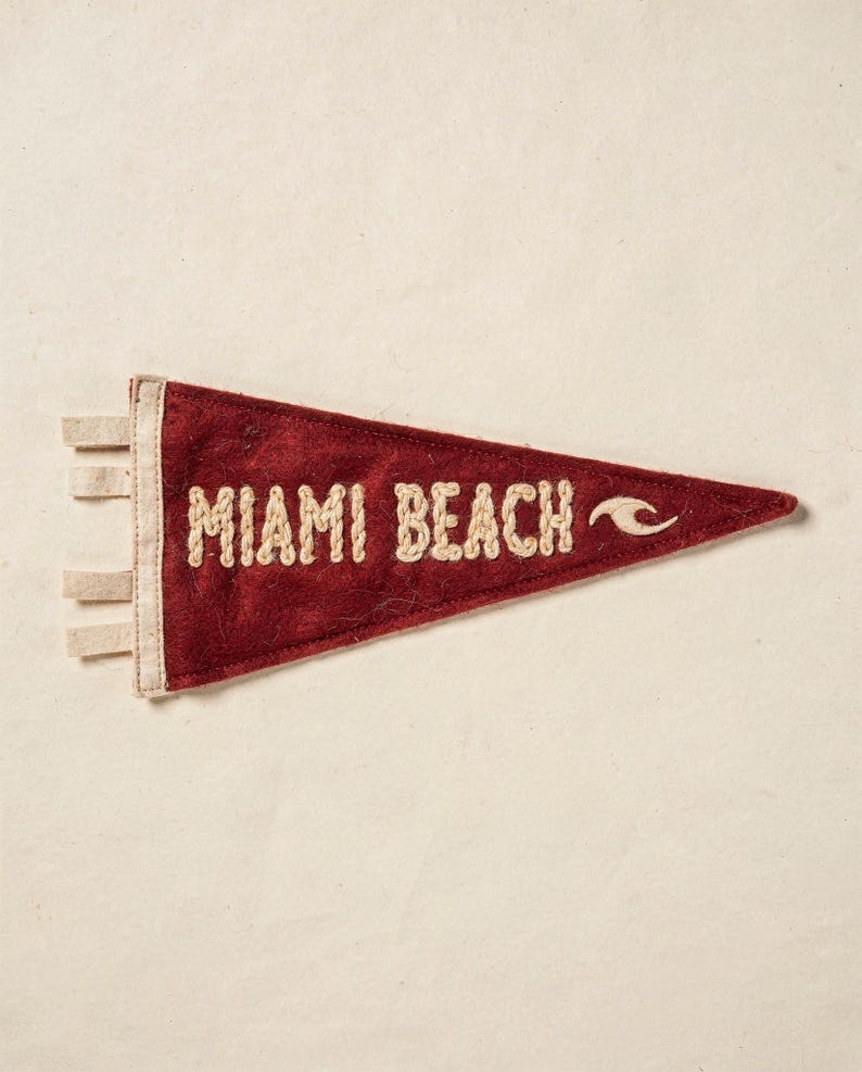 Miami Beach, Florida Surf Pennant Print | Vintage Felt Pennant Art | Beach House Decor | Retro Surf Wall Art | Printable Digital Download image 2