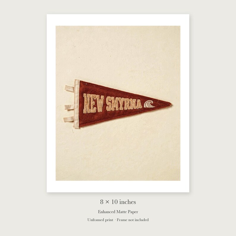 New Smyrna Beach Surf Pennant unframed 8 by 10 inch print on enhanced matte paper, shown with its white paper border.
