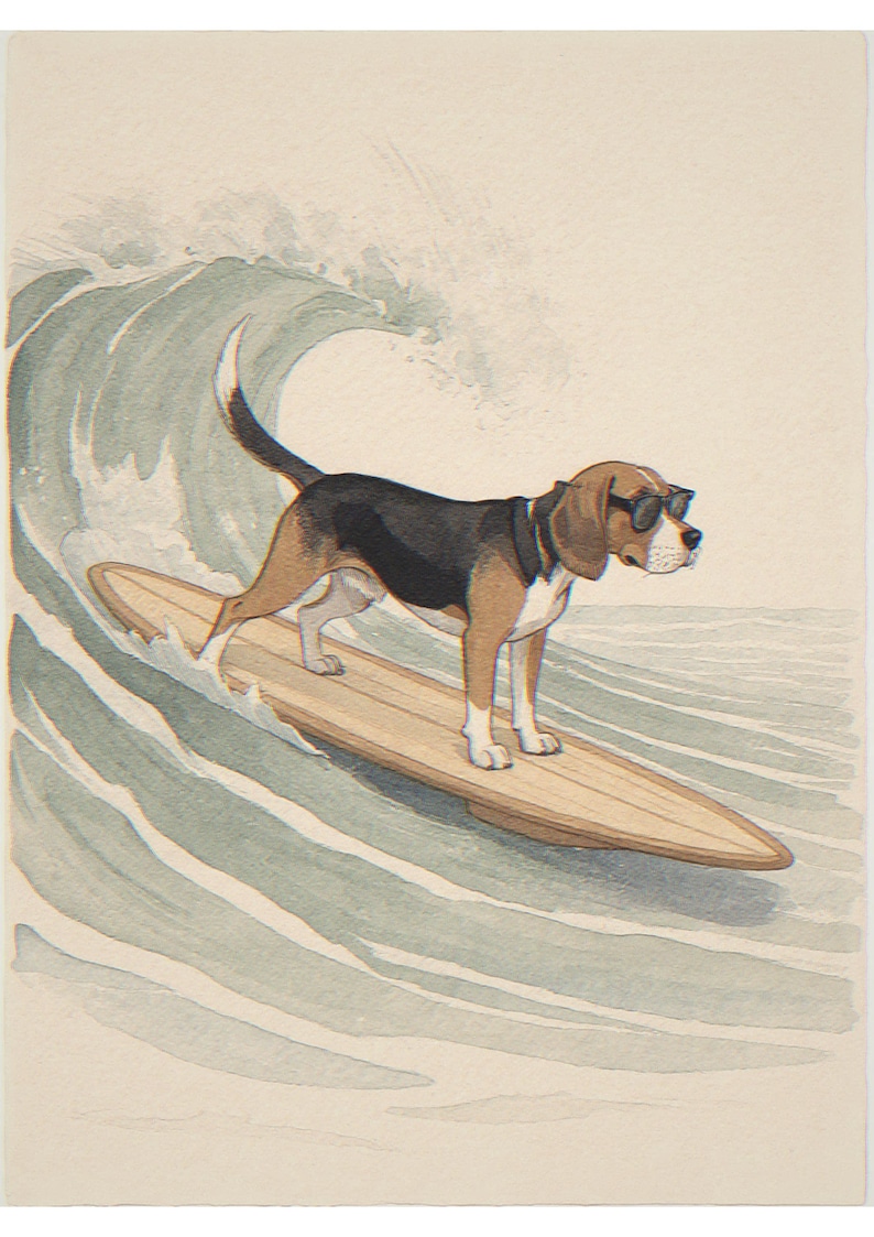 Beagle Surfing Print