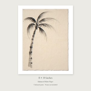 Lone Palm Tree Ink Style unframed 8 by 10 inch print on enhanced matte paper, shown with its white paper border.
