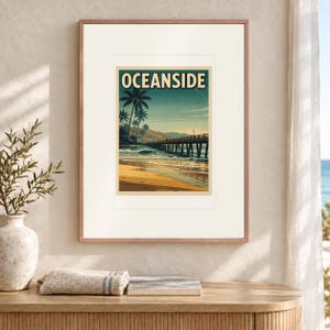 Reisposter met surfthema aan de kust van Californië, ingelijst of oningelijst, vintage kustprint. afbeelding 12