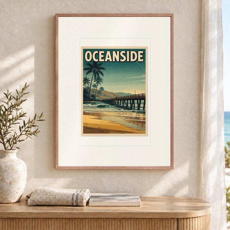 Reisposter met surfthema aan de kust van Californië, ingelijst of oningelijst, vintage kustprint. afbeelding 12