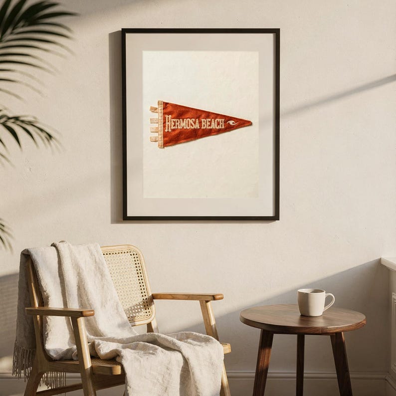 Hermosa Beach, California Surf Pennant Print | Vintage Felt Pennant Art | Beach House Decor | Retro Surf Wall Art | Printable Digital Downlo image 9