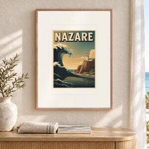 Nazare Surf Travel Poster, Framed or Unframed Vintage Style Coastal Print image 12