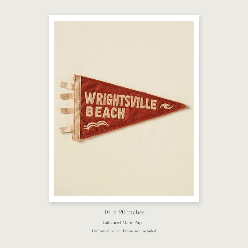 Wrightsville Beach Surf Pennant Art Print, Framed or Unframed Coastal Poster image 9