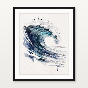 Ocean Wave Aquarell Druck, glasig blau Surf Malerei, Küsten Wand-Dekor, Strand-Haus-Kunst, druckbare Wandkunst digitaler Download Bild 3