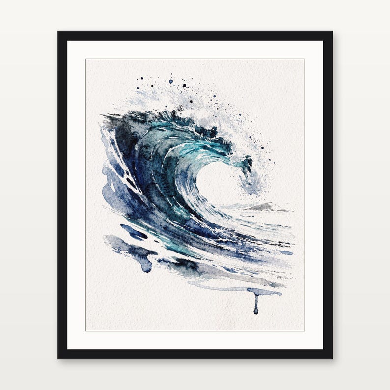 Ocean Wave Aquarell Druck, glasig blau Surf Malerei, Küsten Wand-Dekor, Strand-Haus-Kunst, druckbare Wandkunst digitaler Download Bild 3