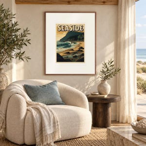 Seaside Surf Travel Poster, Framed or Unframed Vintage Style Coastal Print image 3
