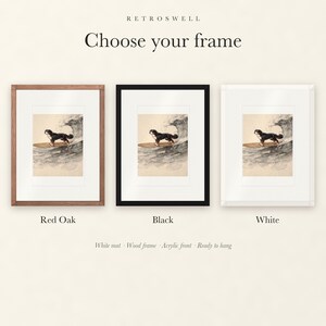 Frame options for Bernese Mountain Dog Surfing: Red Oak, black and white wood frames, each with a white mat.